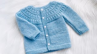 Super Easy Knit Baby Sweater -The Samuel Cardigan pattern with straight needles | Beginner Friendly