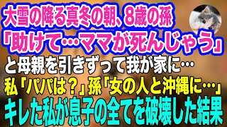 大雪の降る真冬の朝、ブルブル震えた8歳の孫が母親と我が家に「助けて…ママが」私「パパは…？」孫「女の人と沖縄に行った…」→キレた私が息子の全てを破壊した結果【スカッとする話】