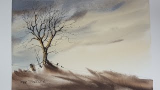 How to Draw and Paint a Winter sunset Tree. Easy and fun to follow. With Peter Sheeler