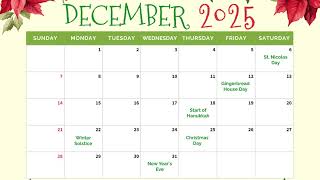 🎄 December 2025 Calendar 🗓️ with Holidays | Festive Planning! 🎉#Educational