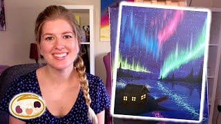 Learn to Paint 'Cozy Northern Lights'! Step by Step Acrylic Painting Tutorial by erinbunpaints