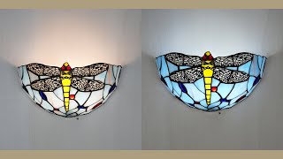 Aeyee Dragonfly Tiffany Wall Sconce Classy Wall Light for Hallway Stairway Bedroom Blue Finish 4500K