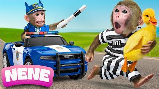 Monkey NeNe Pretend Play Paw Patrol Catch The Thief \u0026 Make Candy With Duckling | NENE ANIMAL MONKEY