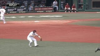 【プロ野球パ】あわやセンター前も、藤田が阿部の打球を見事アウトに！  2015/05/31 E-G