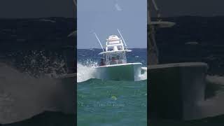 Freeman 37 Cat blasting through The Boca Inlet  @freemanboatworks #goalsanddreams