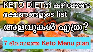 LCHF Keto diet കഴിക്കേണ്ട ഭക്ഷണങ്ങളുടെ അളവ്| list of foods |7 days Keto diet menu plan