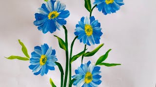 🔵 Blue Flower One Stroke Painting ✨ for beginners #art #drawing #trending #painting
