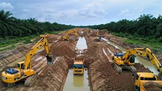 Filling soil with a 5-ton truck and bulldozer on the national road