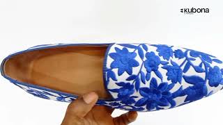 Blue Floral Cesare Fabric Leather Mix Italian Loafers