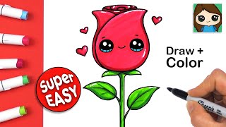 How to Draw and Color a Rose EASY Cute