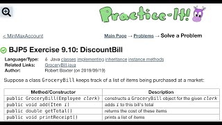 Java Practice It | Exercise 9.10: DiscountBill | classes, implementing, inheritance, instance method