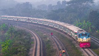 Furious Sonar Bangla Express Train heads by Old korean EMD 2939 GT18LA-2 Loco at Pubail in winter