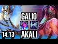 GALIO vs AKALI (MID) | 72% winrate, 3/1/13 | EUW Master | 14.13