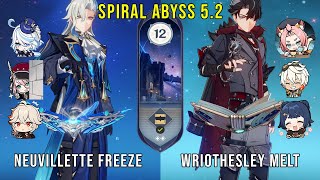 C0 Neuvillette Freeze and C0 Wriothesley Melt | Genshin Impact Abyss 5.2 Floor 12 9 Stars