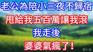 老公為陪小三夜不歸宿，甩給我五百萬讓我滾，我走後，婆婆氣瘋了！#情感故事#生活經驗 #老年生活 #為人處世