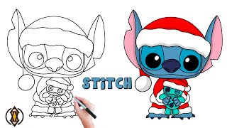 How To Draw Stitch | Christmas Edition | STEP BY STEP TUTORIAL