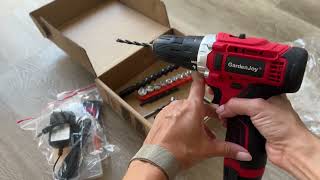 GardenJoy Cordless Power Drill Set: 12V Electric Drill with Battery and Charger