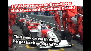 Mika Hakkinen \u0026 David Couthard Crash! 1996 Portuguese Grand Prix