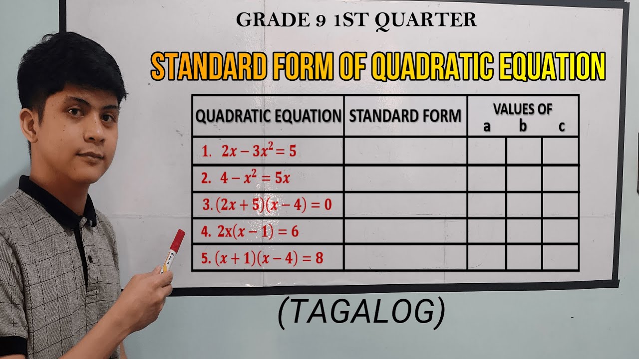 [MATH 9] Standard Form Quadratic Equation In TAGALOG - YouTube