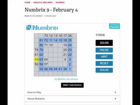 Solve Daily Numbrix 9 Puzzle: 2/4/2024 (ASMR) - YouTube