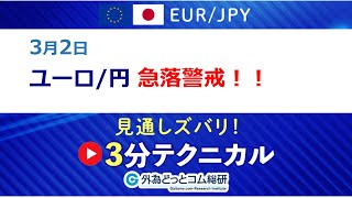 FX/為替予想  「ユーロ/円、急落警戒！！」見通しズバリ！3分テクニカル分析 2022年3月2日