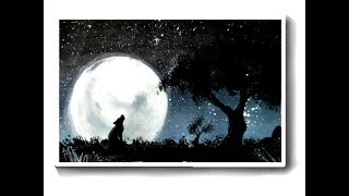 Moonlight painting. Night landscape tutorial