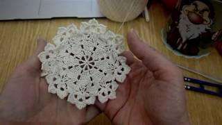 كوشيه وحده/قاعده كوبايات دائريه #٥   Crochet Lace Motif/ Coaster