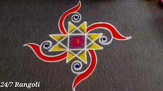 4x2 Dots Rangoli Designs 🍀 24/7 Rangoli 🍀 Daily Use Muggulu Design 🍀 Amazing Freehand Muggulu Design