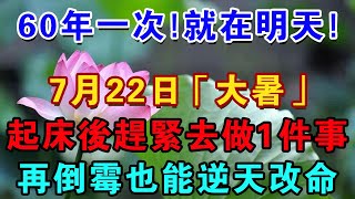 60年一次！就在明天！7月22日「大暑」不一般，起床後趕緊去做1件事，再倒霉也能逆天改命，從此有錢、有權、有貴人！ |佛禪心語 #運勢 #風水 #佛教 #生肖 #佛語禪心