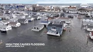 Aerial video shows parts of Hampton Beach flooded from high tide