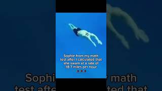 Sophie from my math test after I calculated that she swam at a rate of-18.7 miles per hour