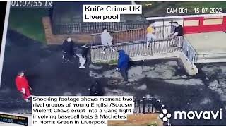FOOTAGE White/English/Scouser gang fight with MACHETES in Norris Green, Liverpool - July 2022