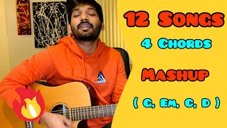 12 Best Bollywood Songs using 4 Easy Chords | Guitar Mashup | G, Em, C, D | Easy For Beginner's |
