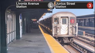 NYC Subway: (2) (3) \u0026 (L) trains at Livonia Ave \u0026 Junius St.