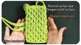 phone bag crochet tutorial // tutorial tas hp rajut motif terbaru, mudah di ikuti