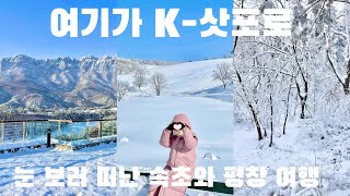 속초\u0026평창 여행 vlog 눈 구경하러 6시간 달려간 강원도 겨울여행｜k-삿포로 대관령 양떼목장｜울산바위뷰 카페와 속초아이뷰 카페 및 속초맛집 투어