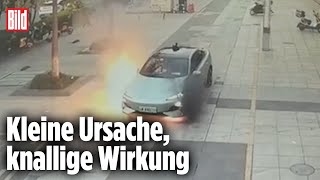 CHINA: Elektro-Auto fängt plötzlich Feuer