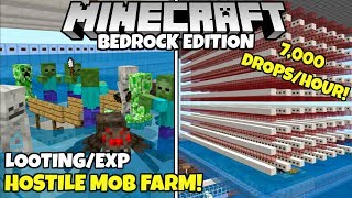 Minecraft Bedrock: (Broken) Hostile MOB FARM! 7,000 Drops/Hour, With EXP! Village And Pillage Update