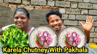 Basi Pakhala With Small Karela Chutney | Rural Adivasi Style | Eating Show