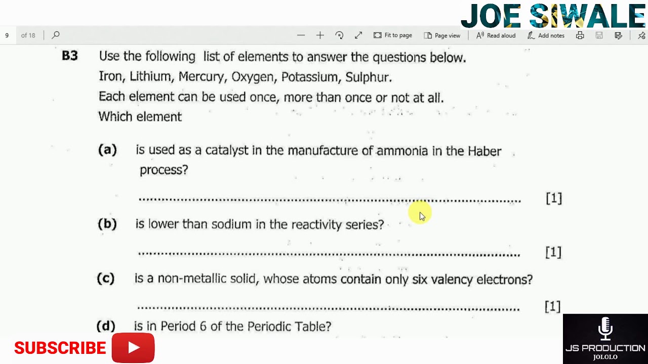 ECZ Science Past Paper 2 2017 GCE (Chemistr). Question B3 - YouTube