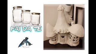 FAI DA TE CREATIVO. Come creare la casetta dei gnomi con cartone, barattoli di vetro e DAS.  DIY