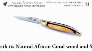 Laguiole Rounded Knife with its Natural African Coral wood and Surinam Amarello wood handle