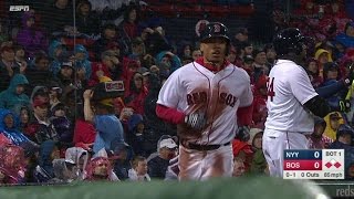 NYY@BOS: Bogaerts opens the scoring with RBI forceout