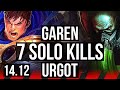 GAREN vs URGOT (TOP) | 11/1/2, 7 solo kills, Legendary | BR Diamond | 14.12