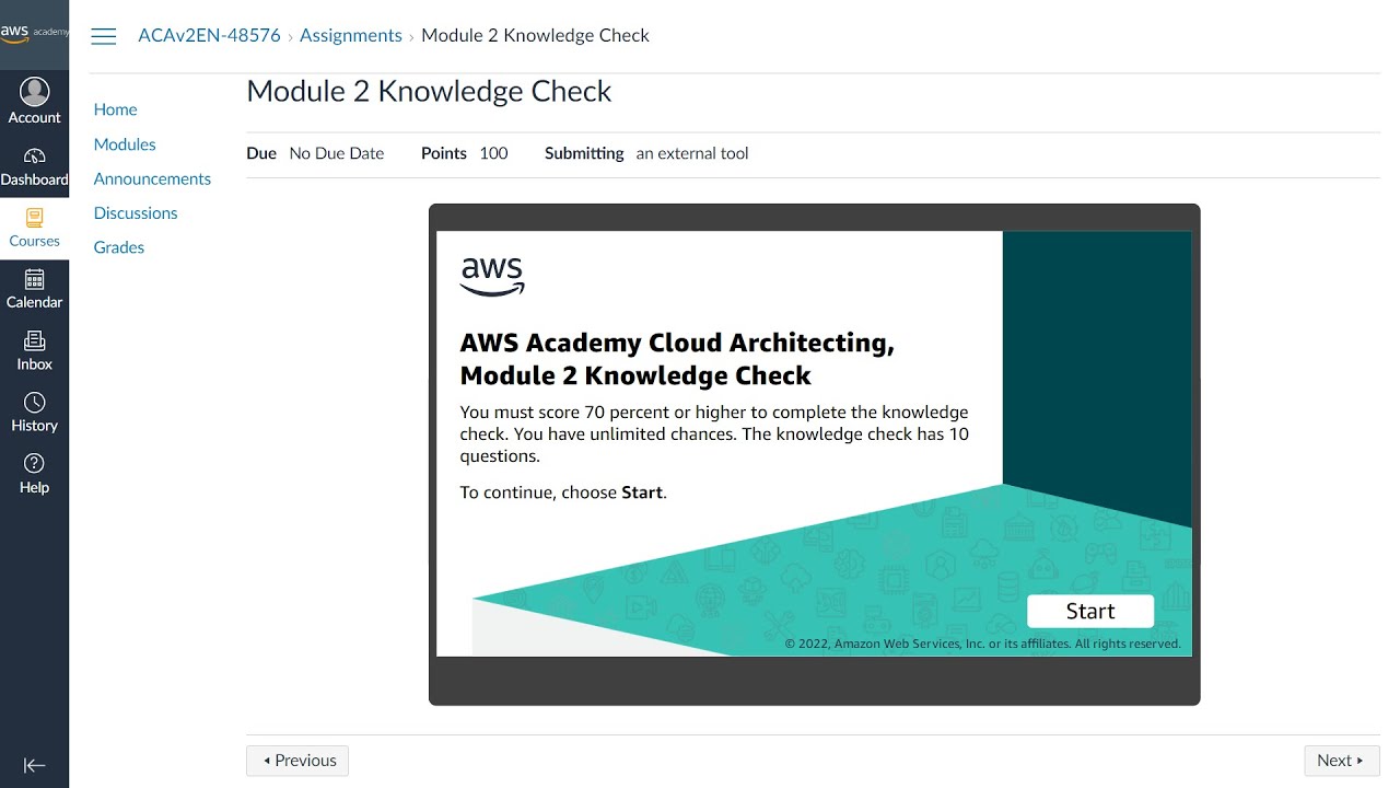 Module 2 Knowledge Check | AWS Academy Cloud Architecting | Introducing ...