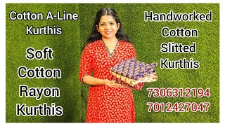 Cotton A-Line Kurthis ✨Cotton Handworked Kurthis ✨BigSize Kurthi Sets ✨ Rayon kurthis