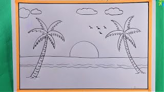 Sea beach scenery🧡🧡 drawing for beginners👍