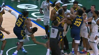 Bobby Portis and Thanasis try to fight Aaron Nesmith for grabbing Giannis around neck