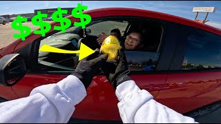 Handing Out Golden Easter Eggs Full of Money on a Sportbike!