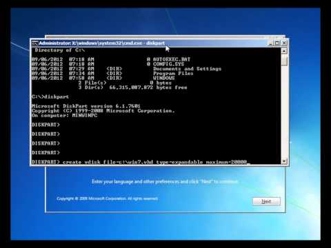 How to install Windows 7 into a VHD file (boot from Windows DVD)